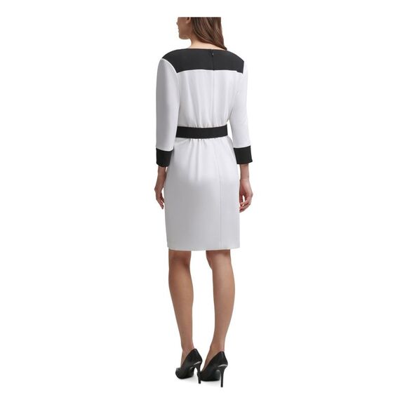 NWT CALVIN KLEIN Womens White 3/4 Sleeve Above The Knee Sheath Dress 2 - Picture 2 of 5